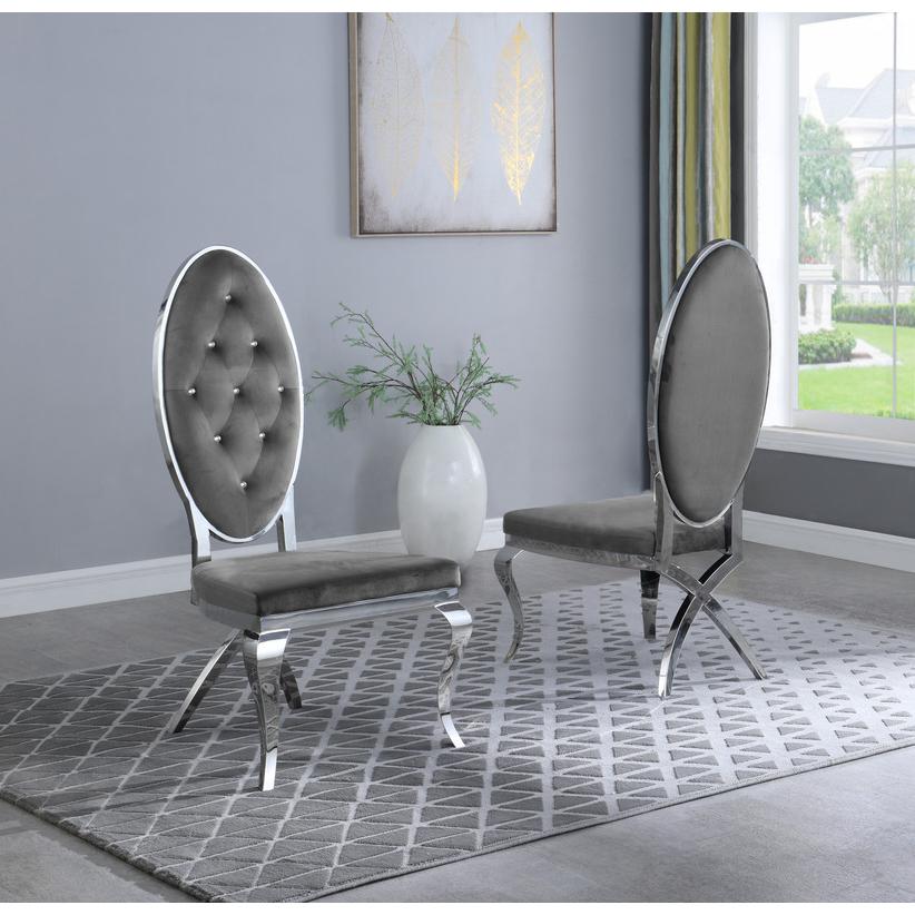 Velvet Side Chair Set of 2, Stainless Steel, Dark grey. Picture 2
