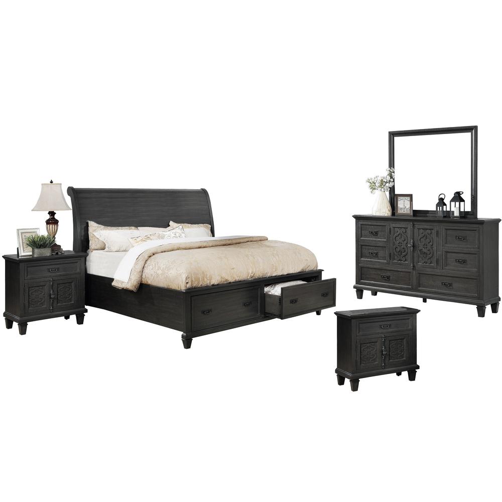 Sleigh 5 Piece Bedroom Set with extra Night Stand, California King. Picture 1