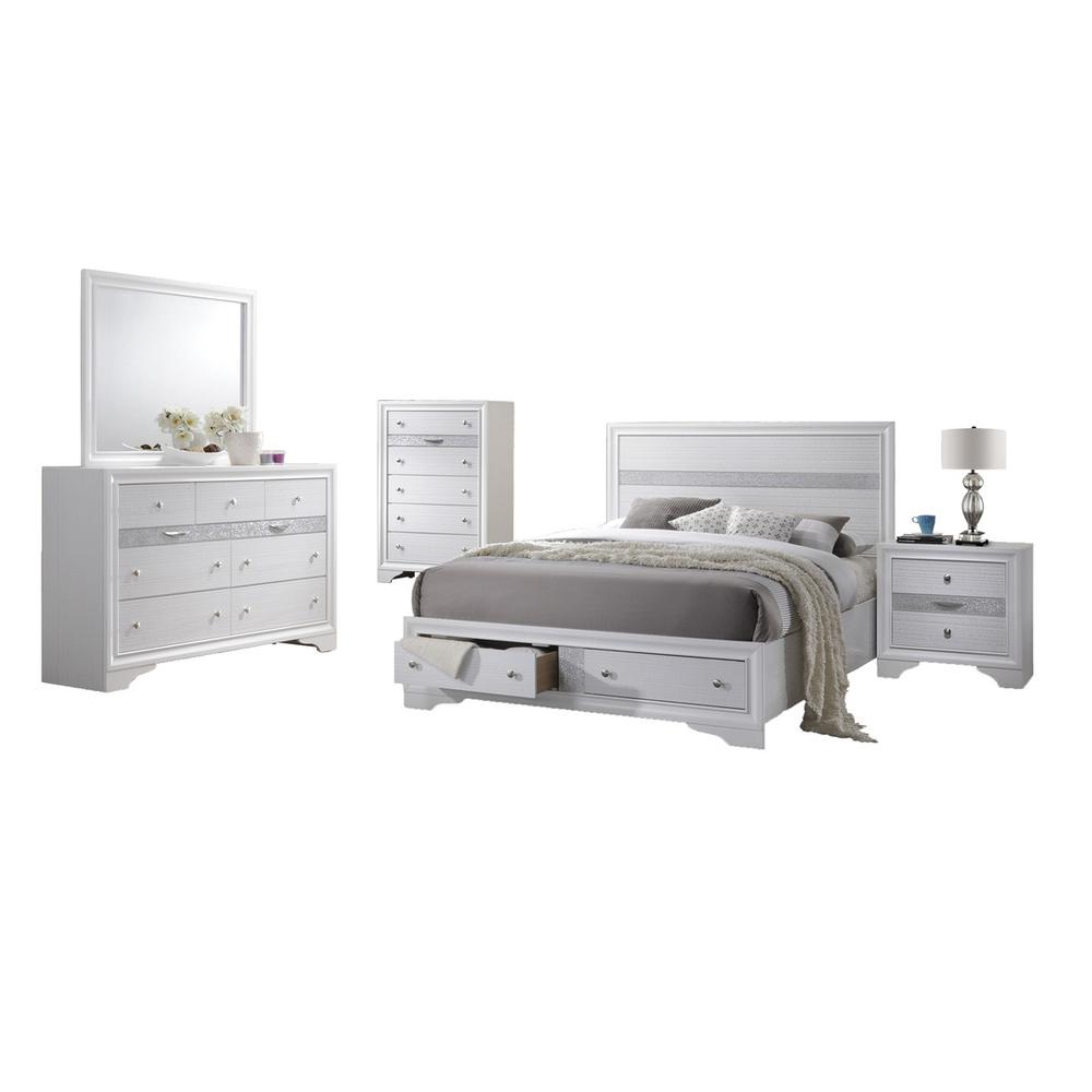 Catherine White 5 Piece Bedroom Set with Chest, California King. Picture 1