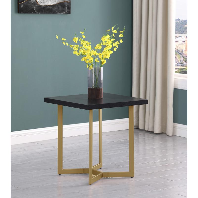 3pc Black wood top coffee table set w/gold color iron base (1Coffee+2end table). Picture 3