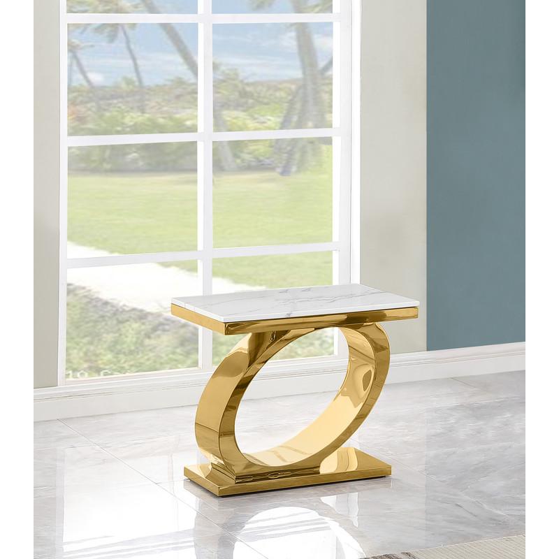 3pc White marble coffee table set with gold color base (1 Coffee+2 End tables). Picture 3