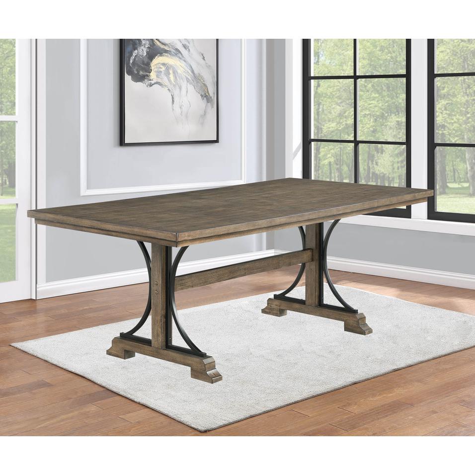 72" inch fixed dining table with matching brown oak color accent bar. Picture 3