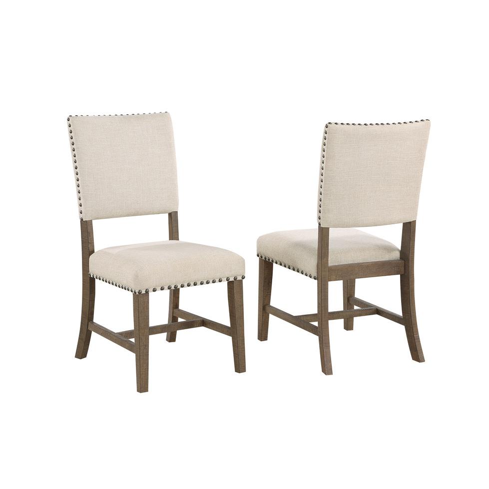 Upholstered dining chiar in brown oak and beige linen (SET OF 2). Picture 1