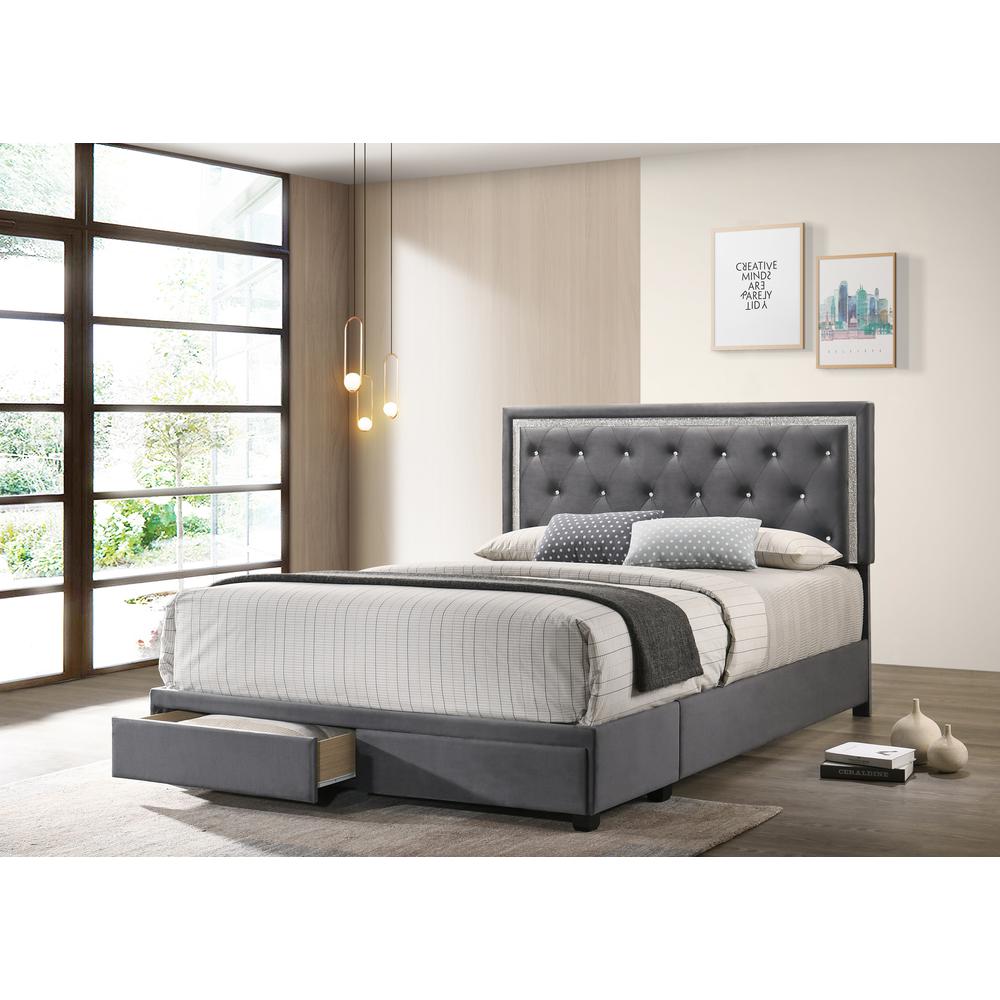 Dark Grey Velvet Uph. Storage Platform Bed, Twin Size. Picture 1