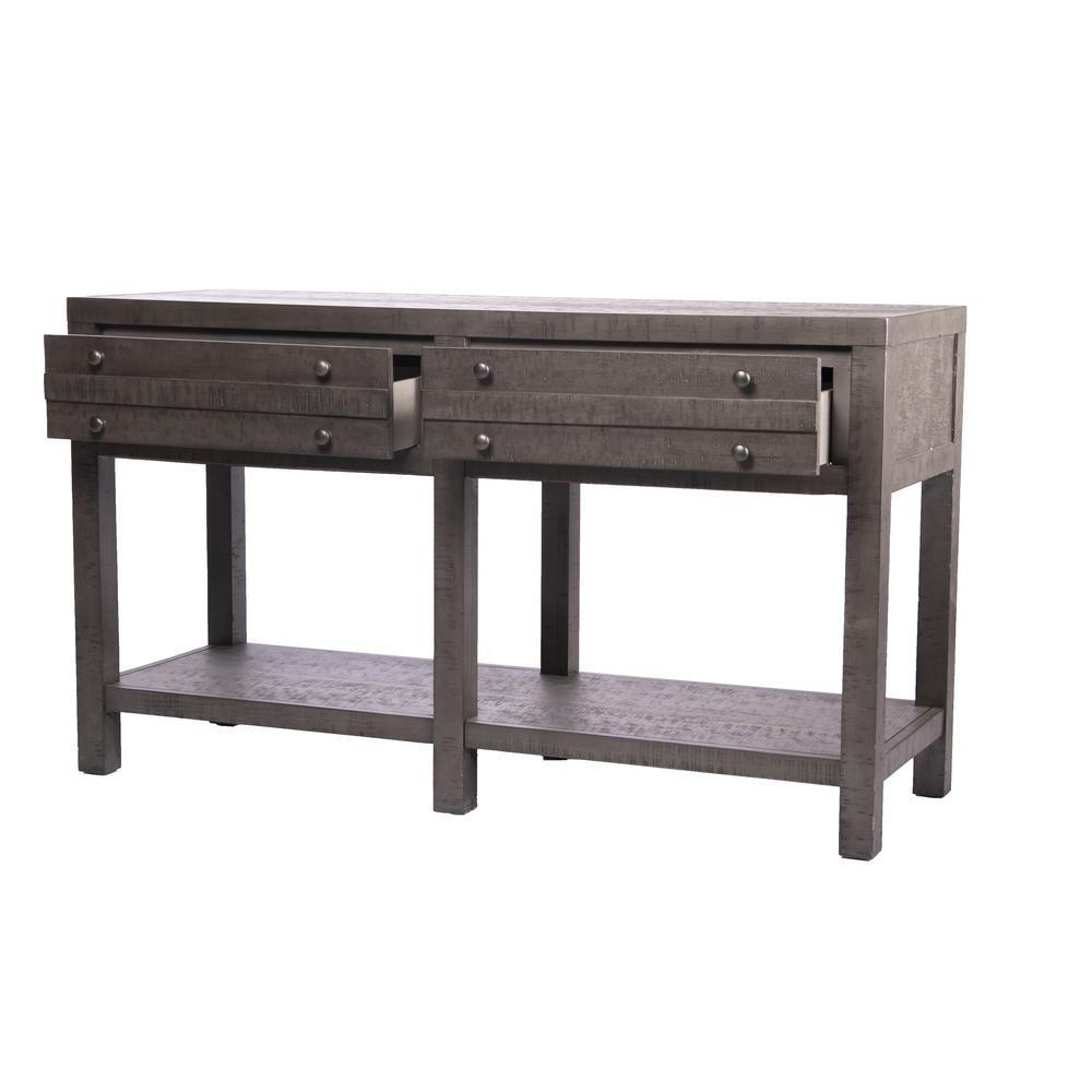 Rustic Style Console Table with Shelf and 2-Drawer Storage, Rustic Dark Grey. Picture 2