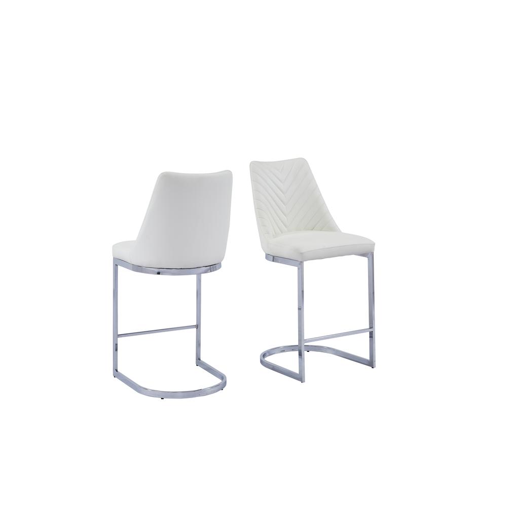White Faux Leather Counter Height Dining Side Chairs Chrome Base, Set of 2. The main picture.