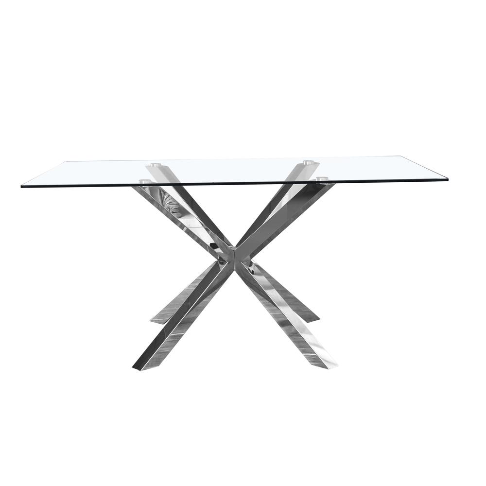 Rectangular Tempered Glass 7pc Set Chrome Chairs in Dark Grey Velvet. Picture 3