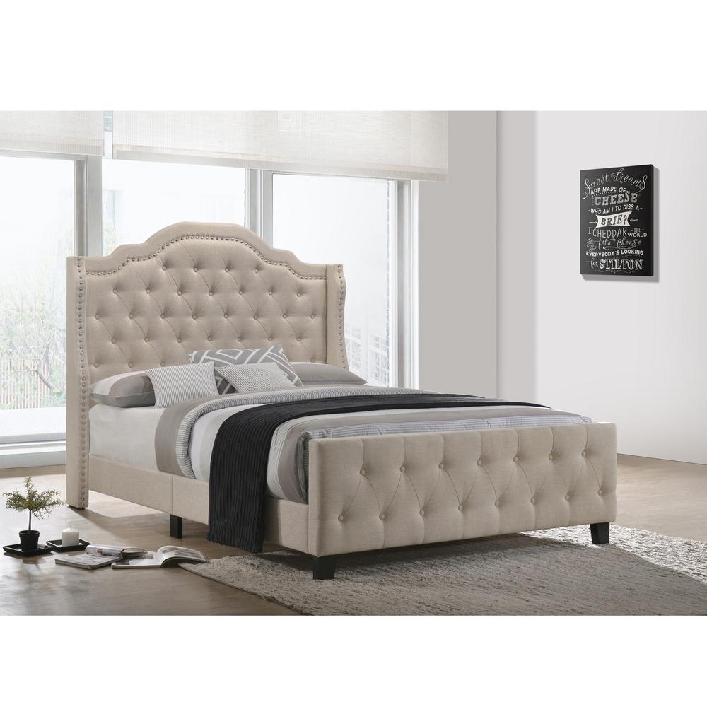 Beige Linen Tufted Panel Bed - Queen. Picture 1