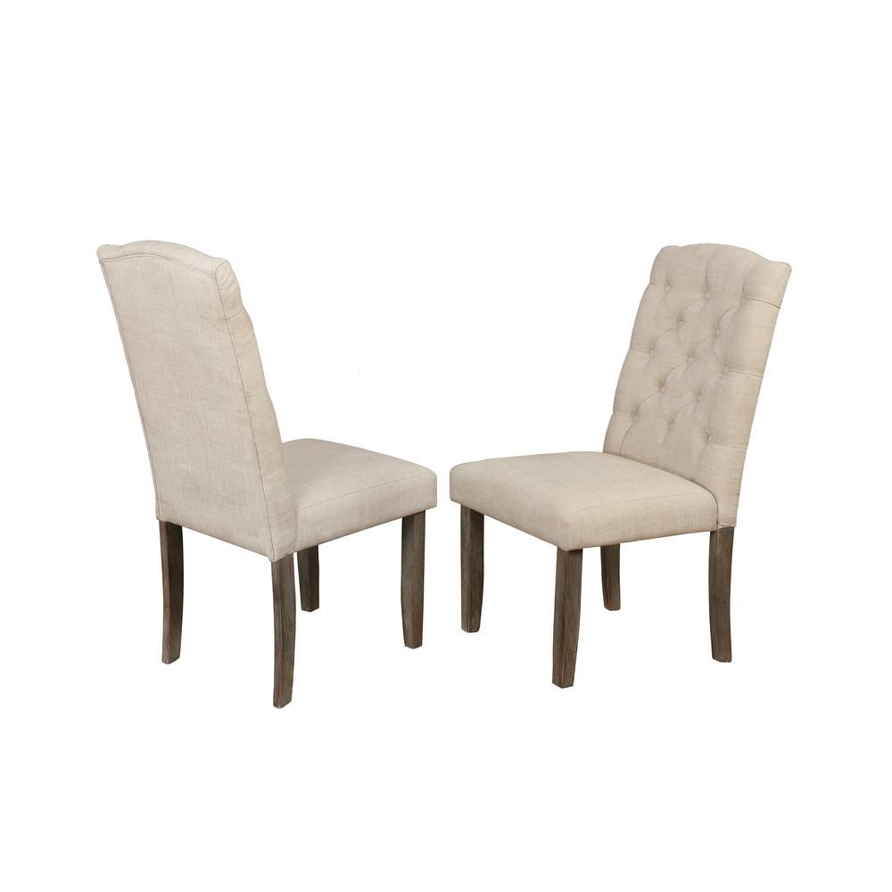 Upholstered Side Chair with Tufted Buttons, Beige. Picture 1