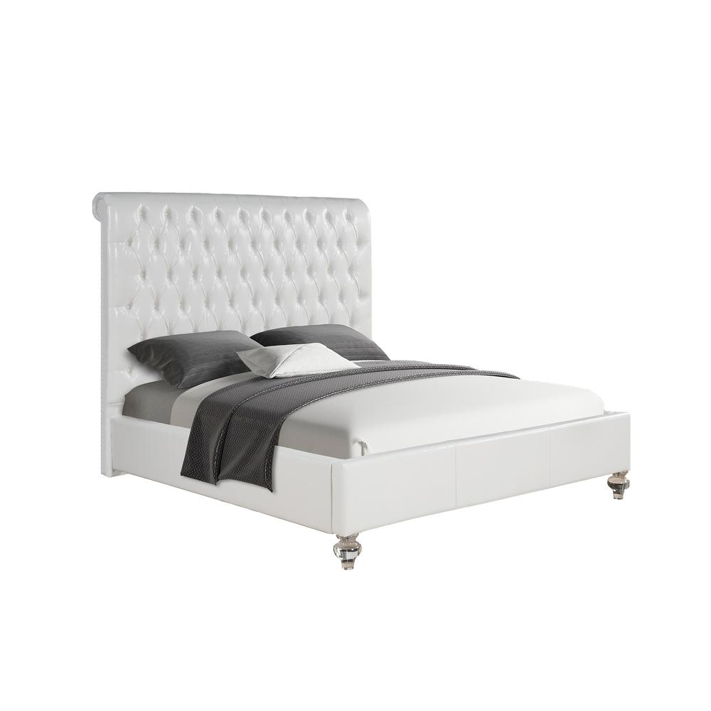 White Faux Leather Panel Bed With, Leather Panel Bed