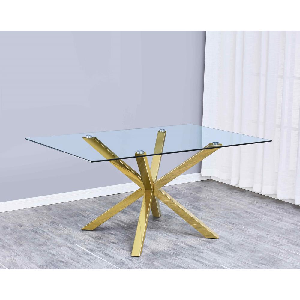 Classic Glass Top Dining Table with Gold Stainless Steel Base. Picture 1