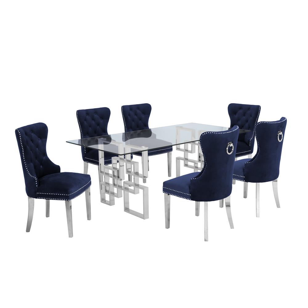 Stainless Steel 7 Piece Dining Set, Navy Velvet 585. Picture 3