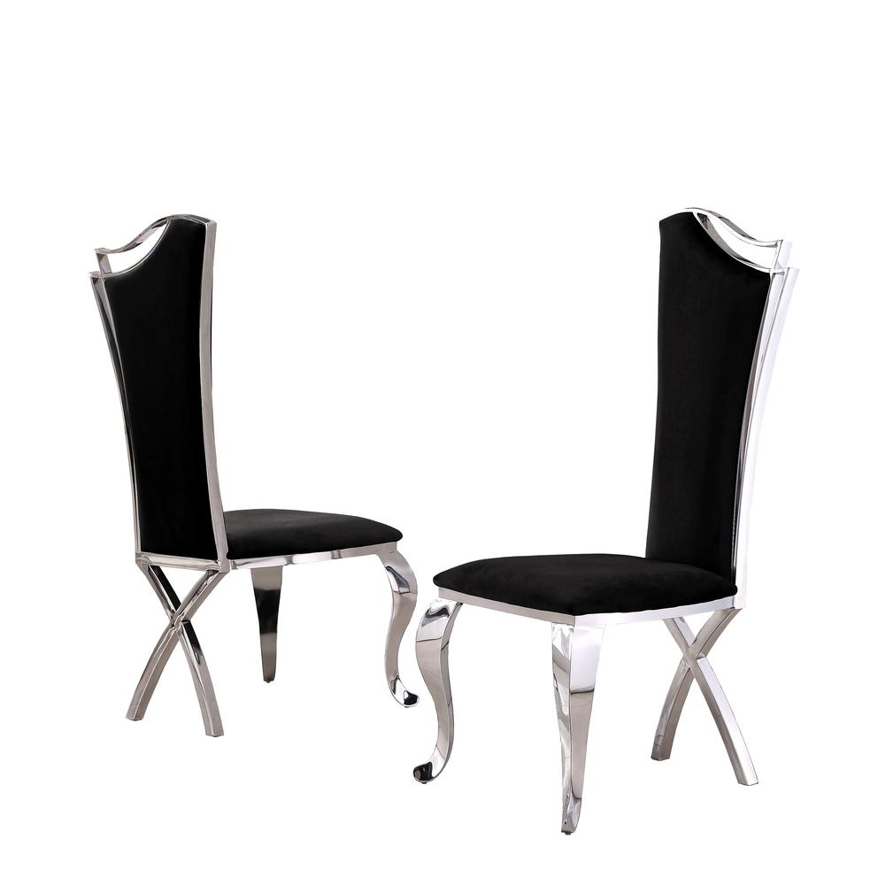 Tempered Glass 7 Piece Dining Set: Table Acrylic and Dining Chairs Stainless Steel in Black Velvet. Picture 3