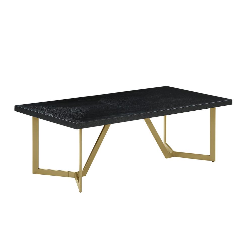 3pc Black wood top coffee table set w/gold color iron base (1Coffee+2end table). Picture 2