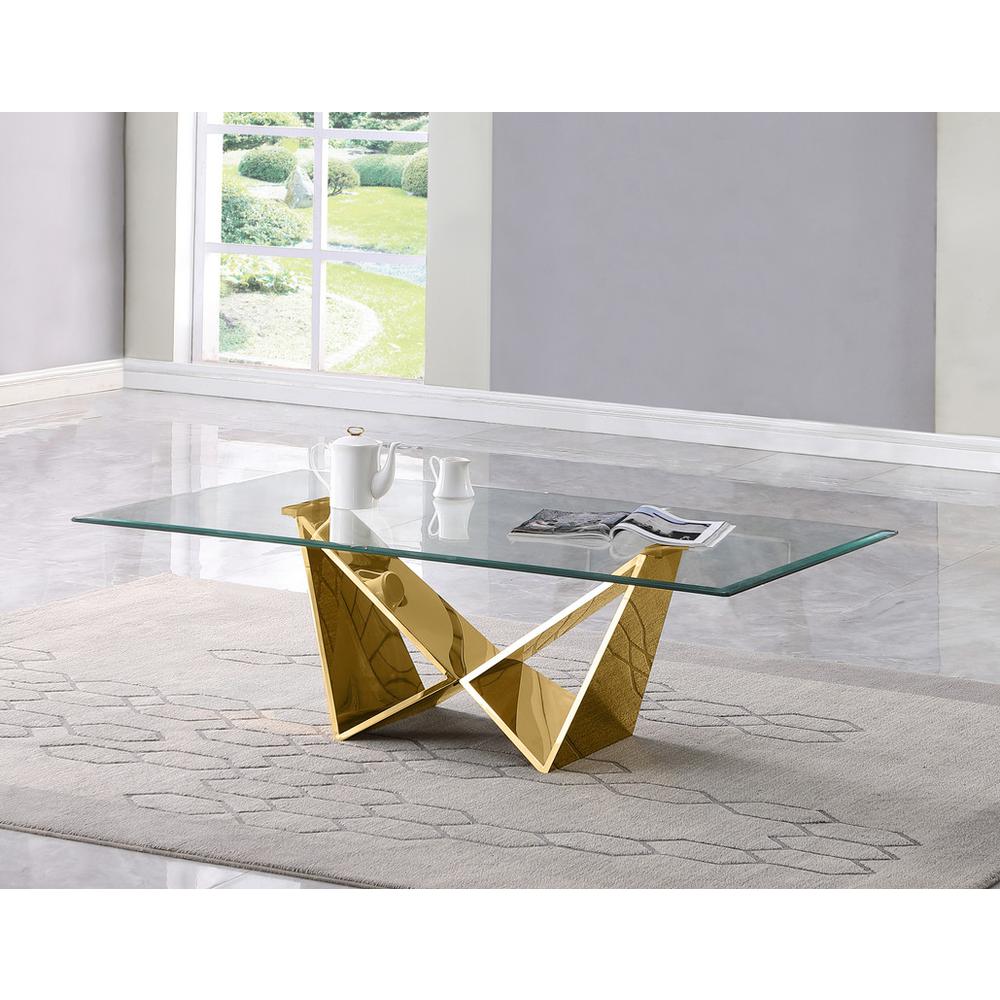 3pc clear glass coffee table set with gold base (Coffee + End + Console table). Picture 2