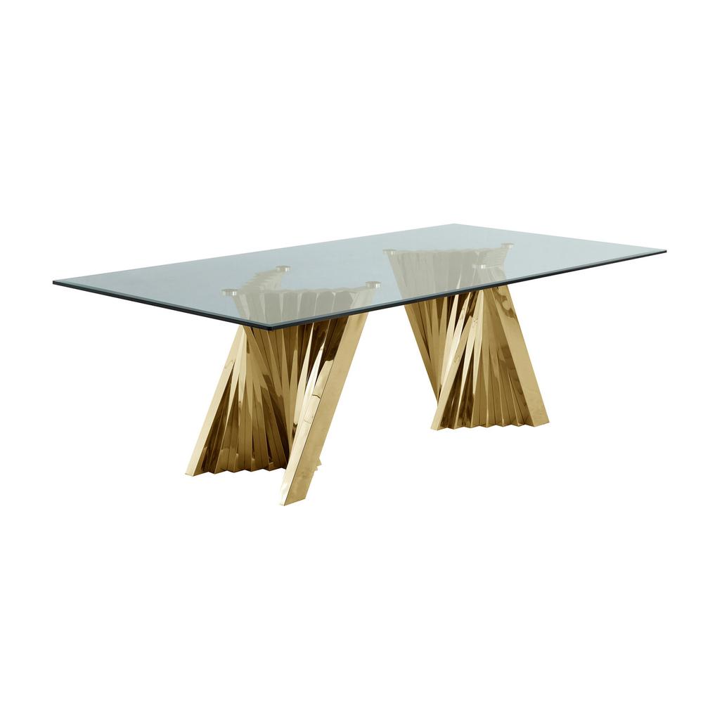 Classic 94" Gold Glass Dining Table with Spiral Base. Picture 1