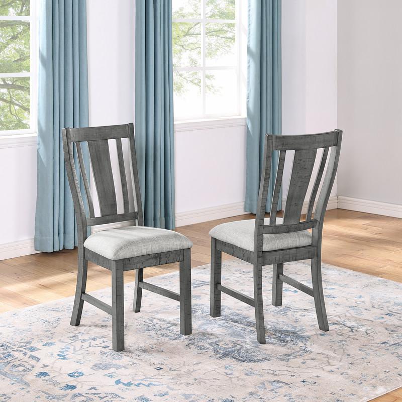 Upholstered rustic grey dining chairs with light grey linen fabric (SET OF 2). Picture 2