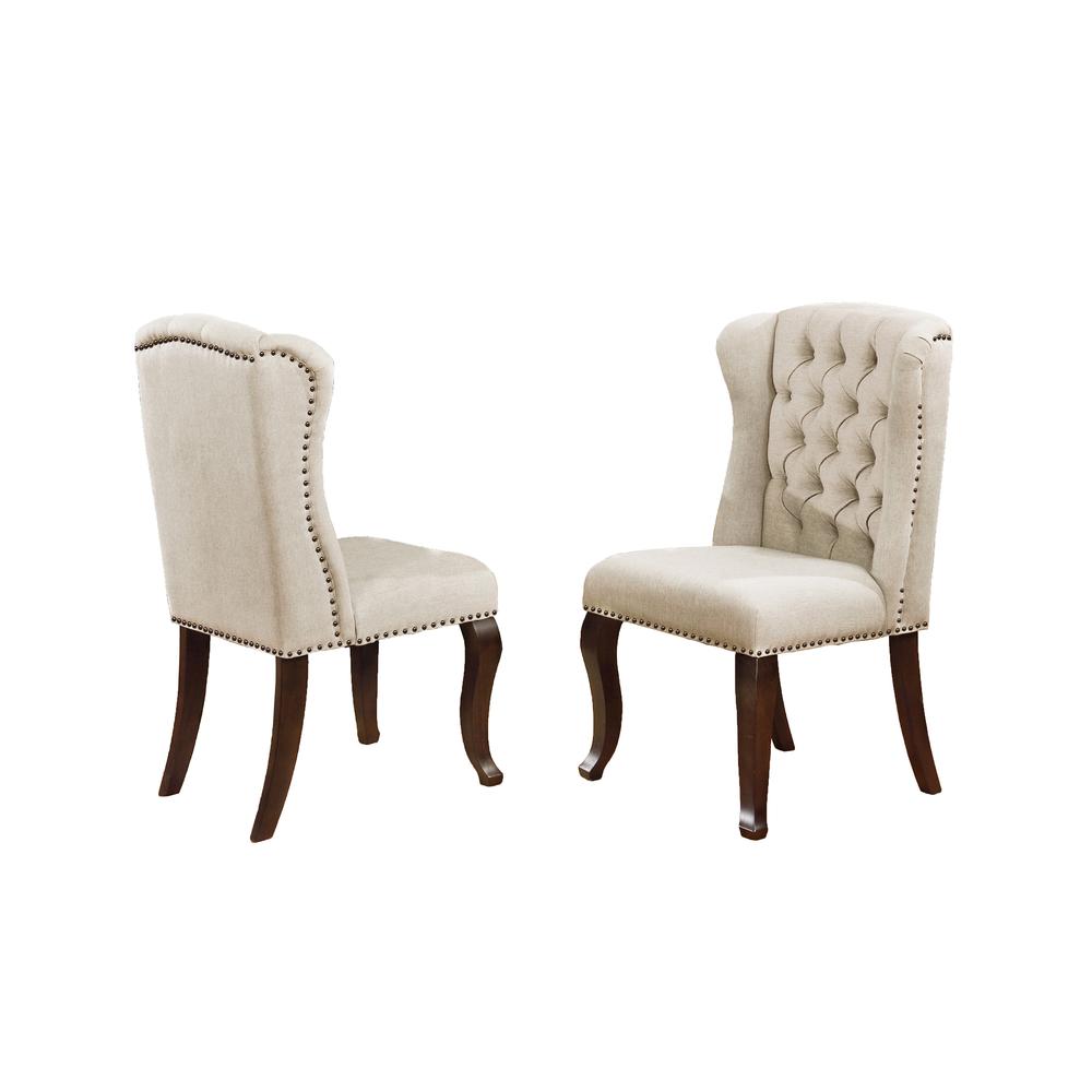Classic Upholstered Wingback Chairs Tufted in Linen Fabric w/Nailhead Trim **Set of 2**, Beige. Picture 1