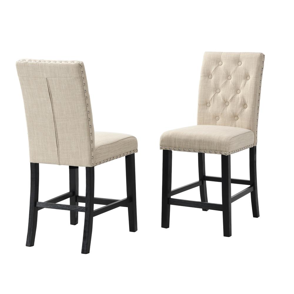 Beige Linen Tufted Counter Height Dining Chairs, set of 2. Picture 1