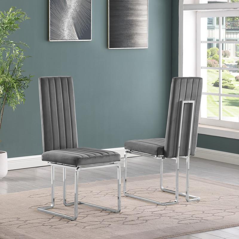 7-piece glam dining set with 6 Dark grey chairs and one 79" glass  table. Picture 3