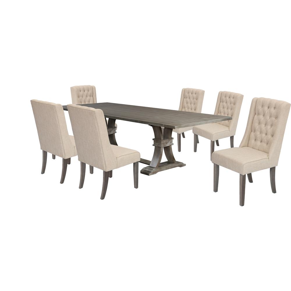 7 Piece Dining Set Extendable w/two 16"Side Leaves Extension & 6 Chairs in Beige Linen. Picture 1