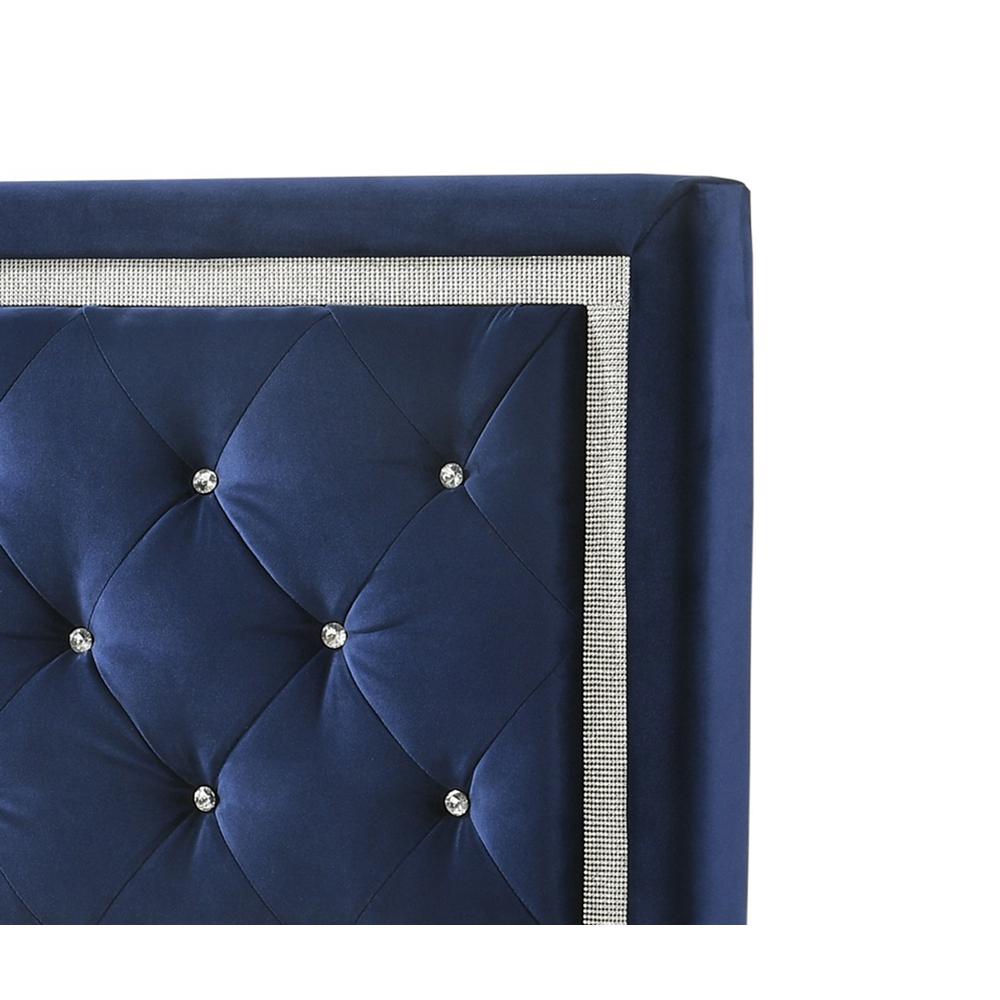 Queen/Full Headboard Panel Navy Blue Velvet Upholstered Tufted Accents. Picture 2