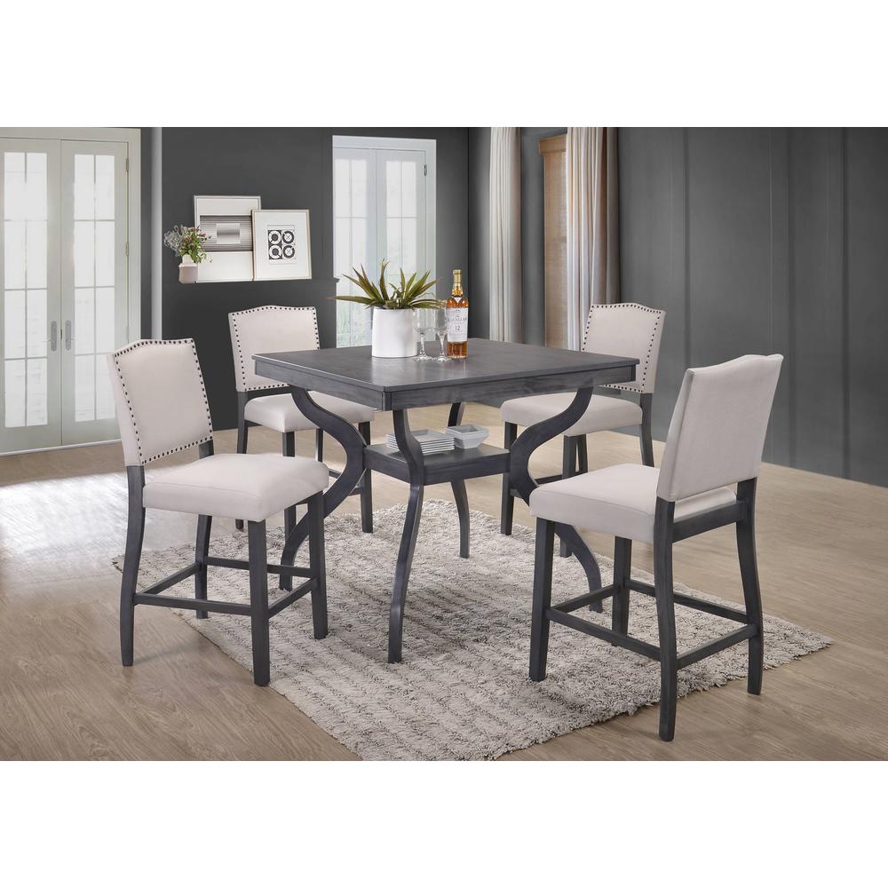 5 PC Dining Set: 1 Counter Height Dining Table and 4 Upholestered Counter Height Chairs with Nailhead Trim and Footrest. The main picture.
