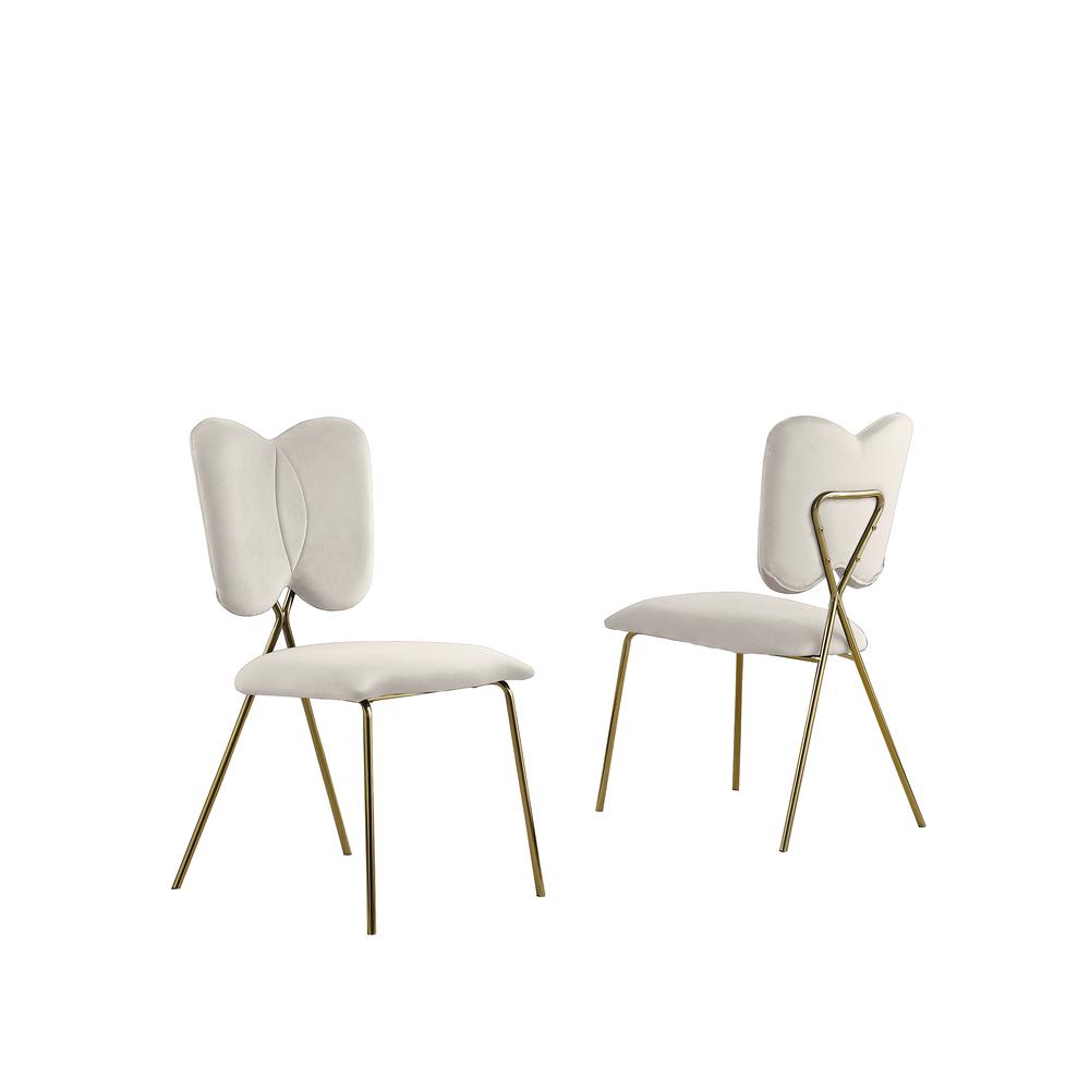 Set of 4, Cream Velvet Guest Side Chair with Wingback, Chrome Gold. Picture 1