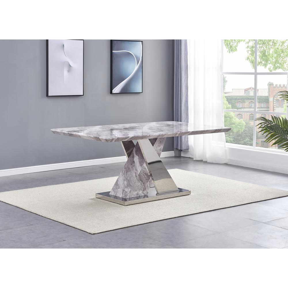 Faux Marble Dining Table with Stainless Steel X-Base. Picture 1