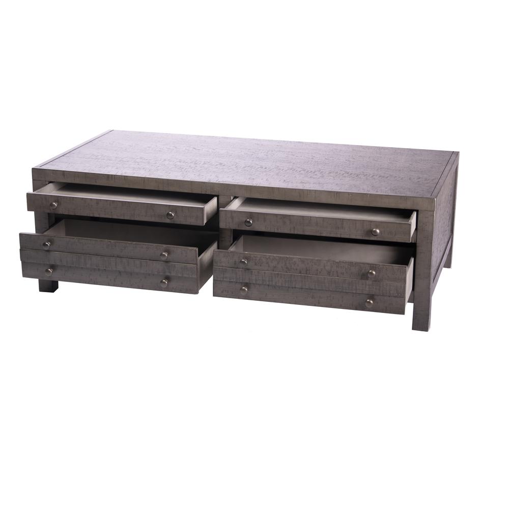 Rustic Style Coffee Table with 4-Drawer Storage, Rustic Dark Grey. Picture 2