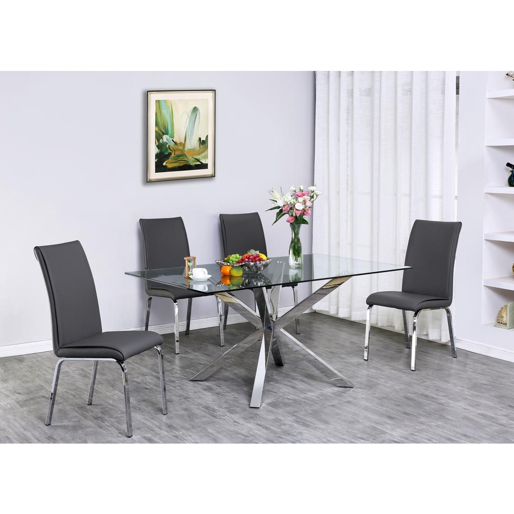 Classic 5pc Dining Set with Glass Top Dining Table and Faux Leather Side Chairs. Gray.. Picture 1