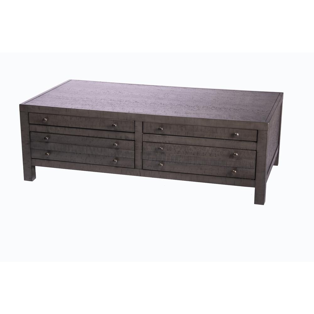Rustic Style Coffee Table with 4-Drawer Storage, Rustic Dark Grey. Picture 1