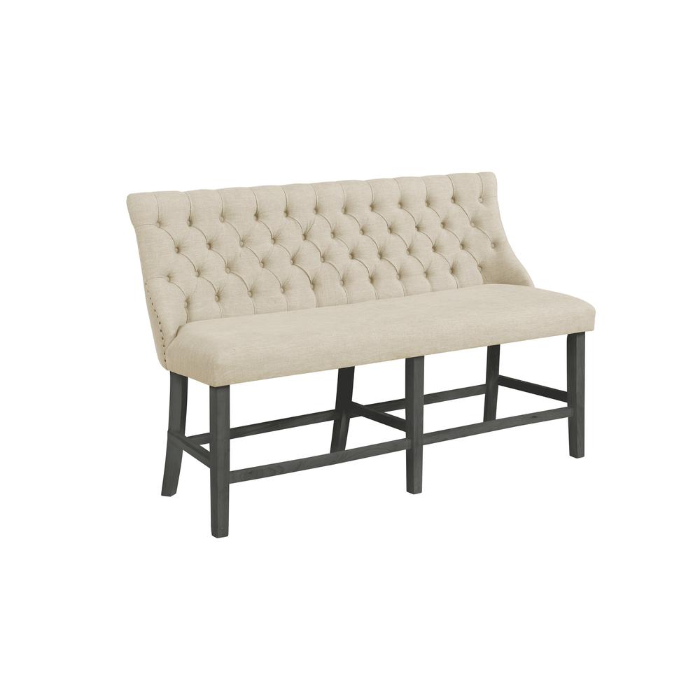 Dining Bench With Nailhead Trim (Single), Beige. Picture 1