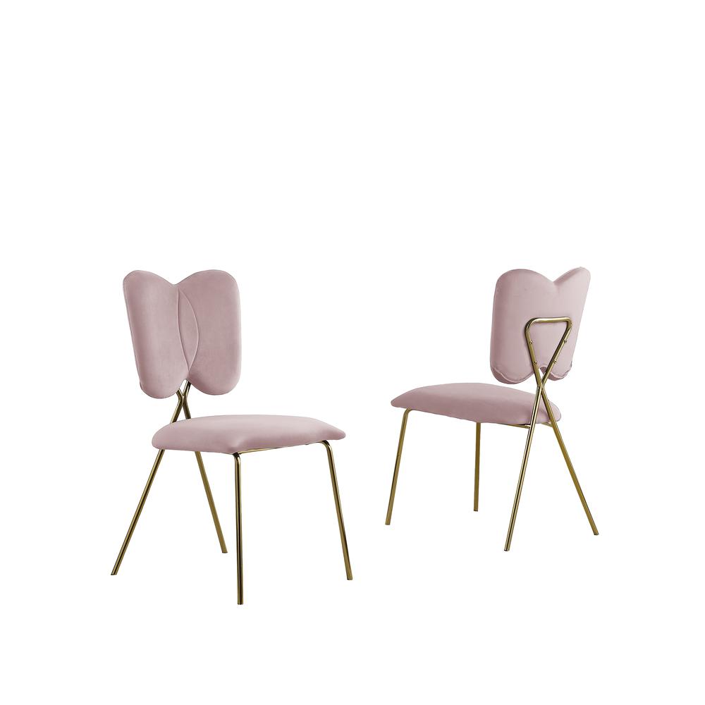 Set of 4, Pink Velvet Guest Side Chair with Wingback, Chrome Gold. The main picture.