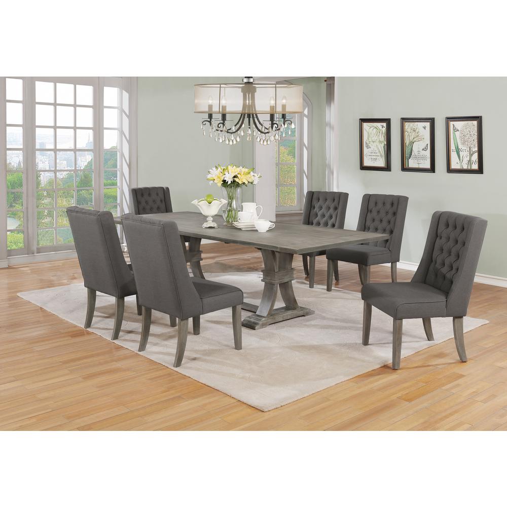 7 Piece Dining Set Extendable w/two 16"Side Leaves Extension & 6 Chairs in Dark Grey Linen. Picture 2