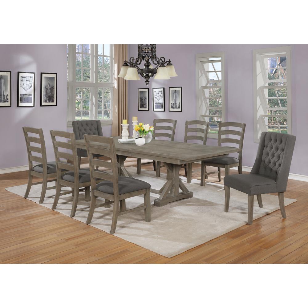 Classic Extension Dining 9 Piece Set w/18"Center Leaf, 8 Chairs in Dark Grey Linen. Picture 1