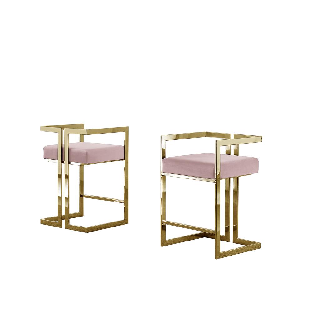 24" Uph Accent Counter Chairs, Pink Velvet, Chrome Gold - Set of 2. Picture 1