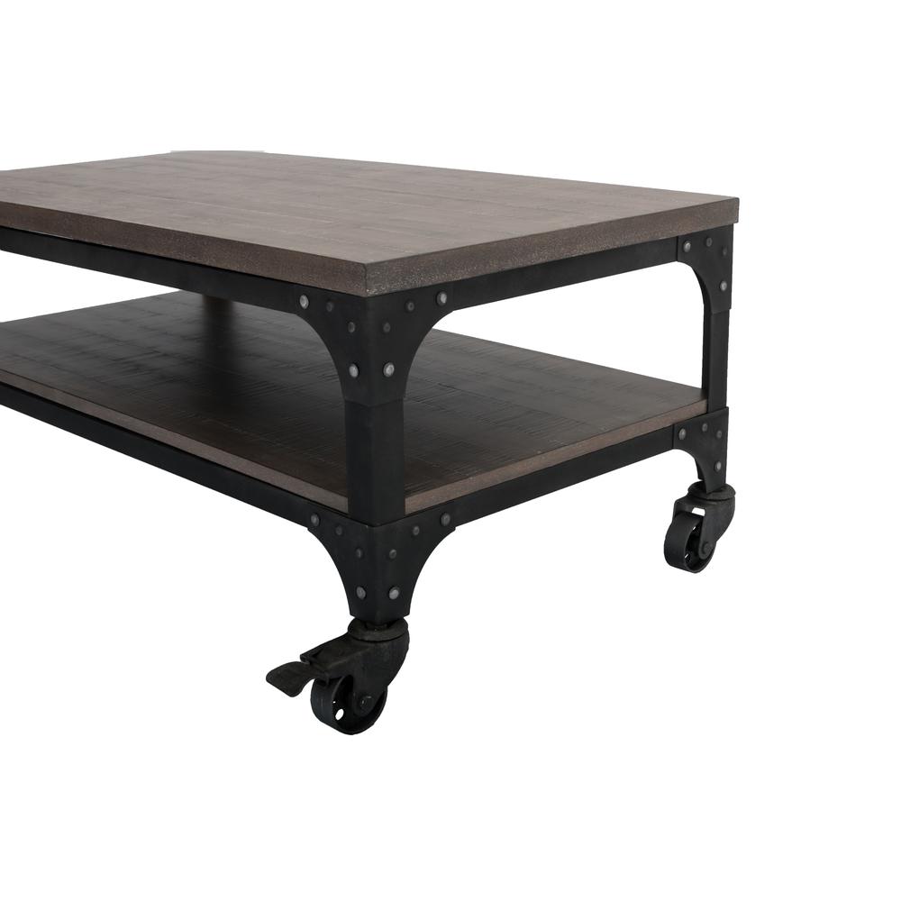Rustic Espresso Coffee Table w/ Lower Shelf and Casters. Picture 2