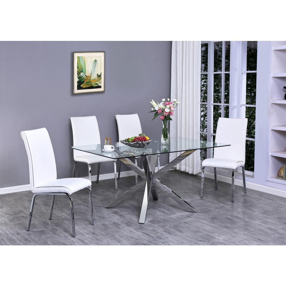 Classic 5pc Dining Set with Glass Top Dining Table and Faux Leather Side Chairs. White.. Picture 1