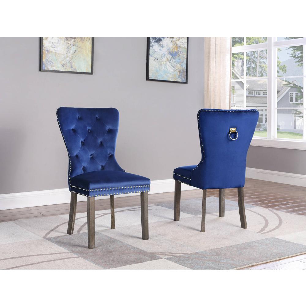 Navy Blue Velvet Tufted Dining Side Chair - Set of 2. The main picture.