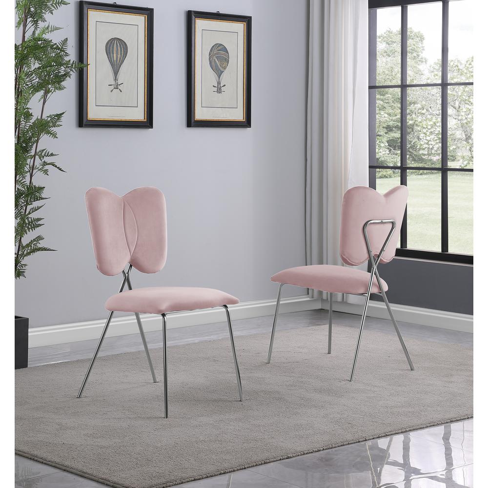 Set of 4, Pink Velvet Guest Side Chair with Wingback, Chrome. Picture 2