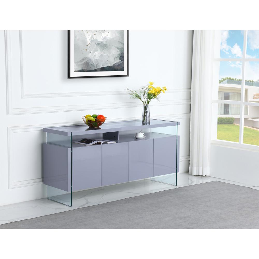 High Gloss Gray server with glass legs. Picture 3