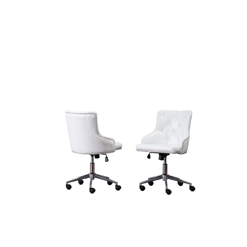 Tufted Faux Leather Office Chair in White - Single. Picture 2
