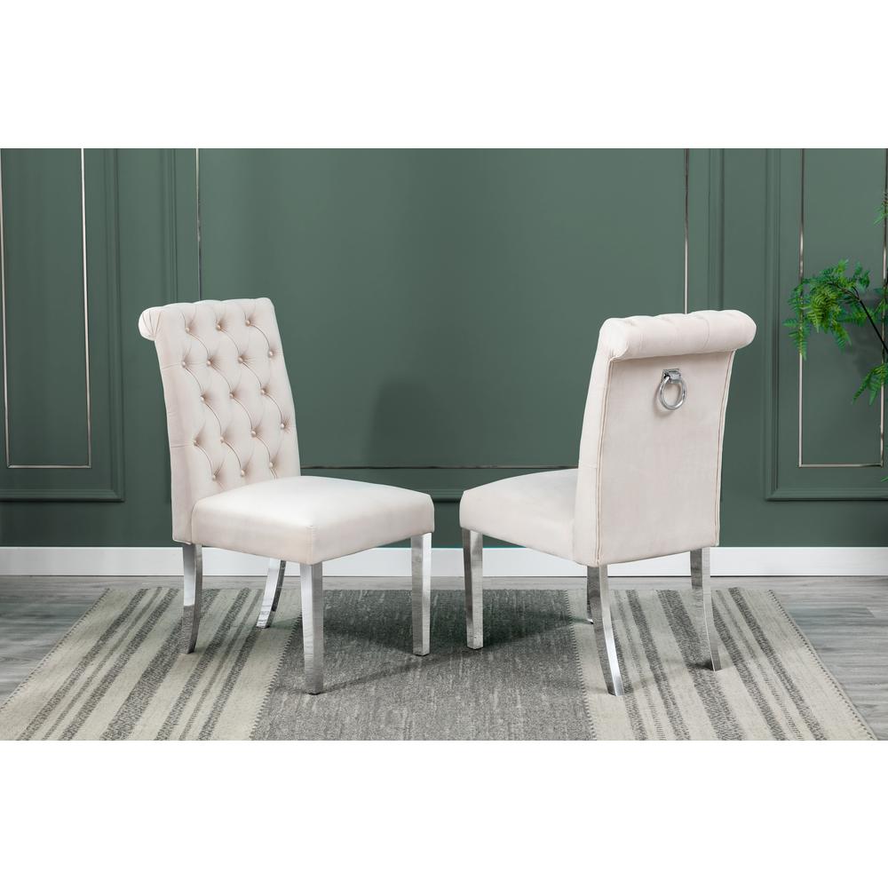 Tufted Velvet Upholstered Side Chairs, 4 Colors to Choose (Set of 2) - Cream 550. Picture 1