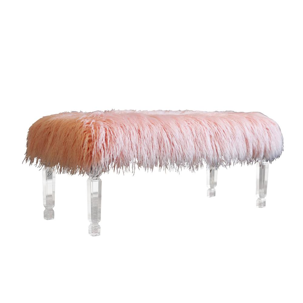 Fur Bench with Acrylic Legs. 2 Colors to Choose: White or Pink. Picture 1