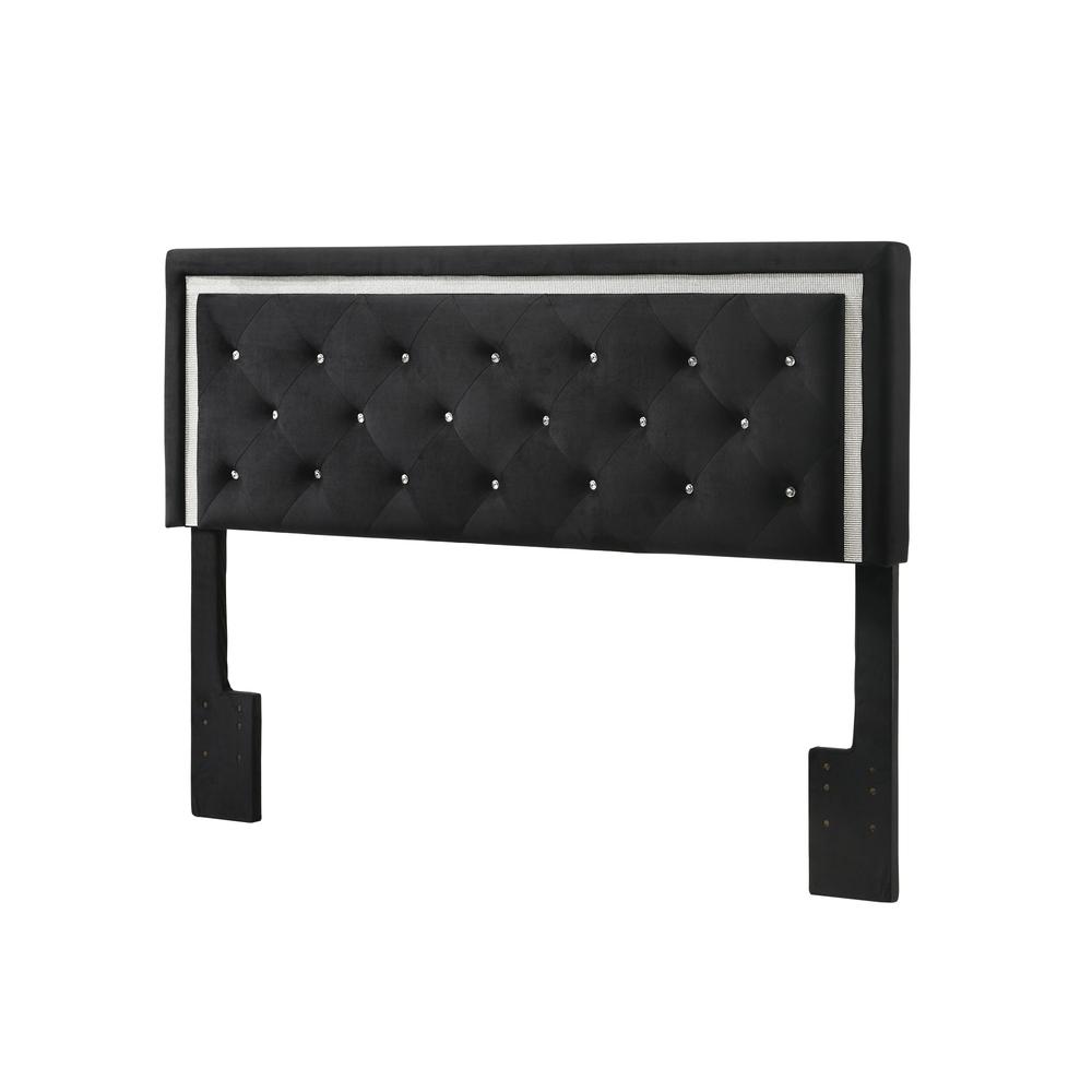 Black Velvet Uph. Panel Bed with Accents - Full. Picture 1
