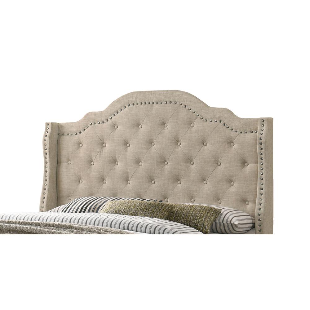 Beige Linen Tufted Panel Bed - Queen. Picture 5