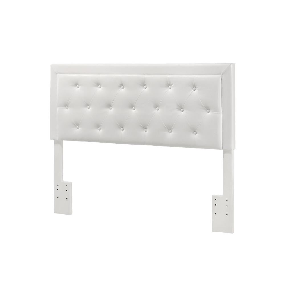 White Faux Leather Uph. Headboard Tufted Buttons, Queen & Full Size. Picture 1