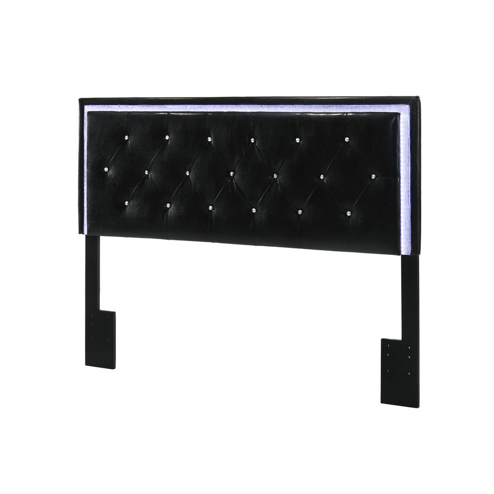 Faux Leather Headboard only w/ LED (Full/Queen), Black. Picture 1