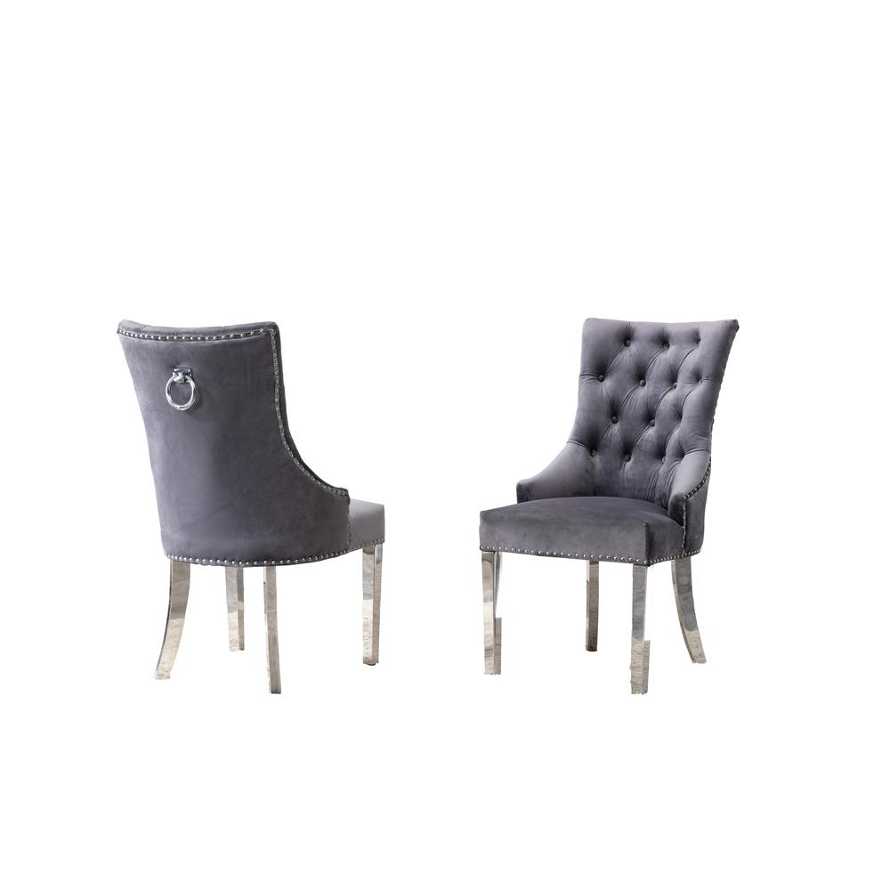 Tufted Velvet Upholstered Side Chairs, 4 Colors to Choose (Set of 2) - Dark grey 680. Picture 1